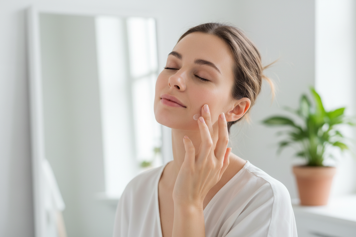 Woman applying minimal face cream